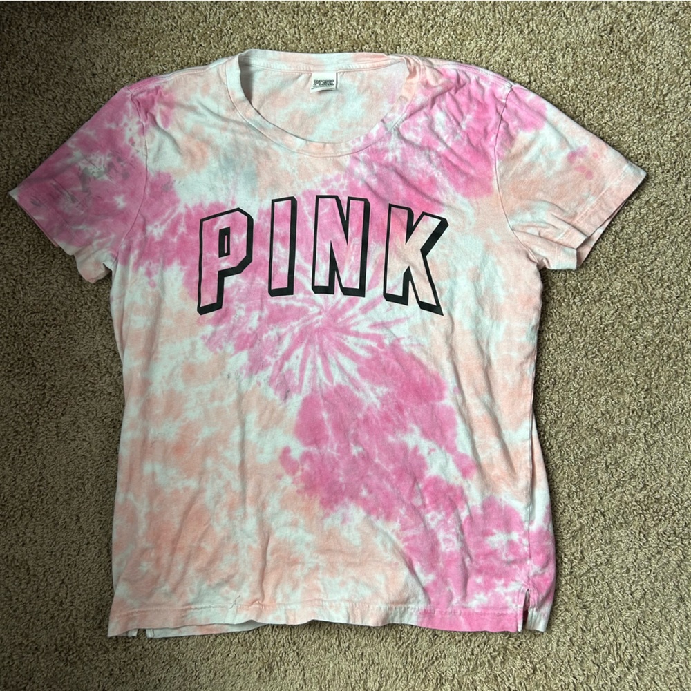 W Victoria Secret Pink Tie Dye Everyday Crew T Shirt Size L |A107